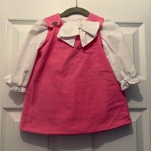 TBBC Pink Cord Dress with White Bow Blouse